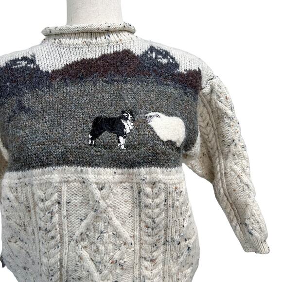 Tivoli Aran Sheepdog Sheep Vintage 90s Cable Knit Sweater Girls Size 11/13 - Picture 7 of 15